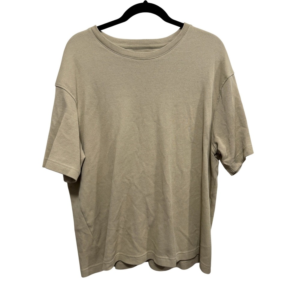 Denim & Flower Ricky Singh Mens Large Tan Textured Cotton Relaxed Fit T-Shirt